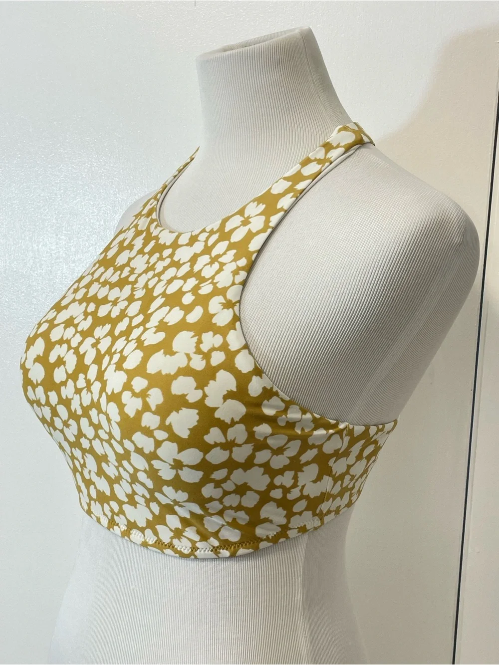 Aerie High-Neck Crop Bikini Top Yellow White Floral Size Large